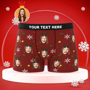 Benutzerdefinierte Gesicht Boxer Slips Personalisierte Männer Shorts mit Foto Schneeflocke und Geweih Weihnachtsgeschenke