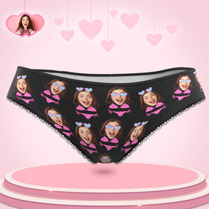 Personalisiertes Bikini-gesichts-höschen-kundenspezifisches Frauen-foto-schwarze Unterwäsche-lustiges Geschenk Für Sie - DePhotoBoxer