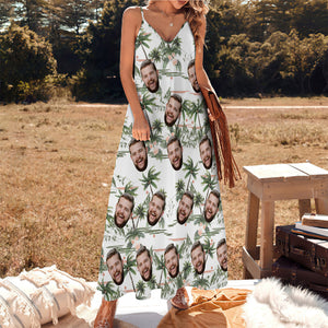 Benutzerdefinierte Gesicht Sling Hawaiian Stil langes Kleid Coconut Tree