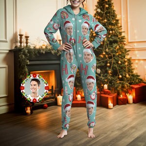 Benutzerdefinierte Gesichts-onesies-pyjamas Ho Ho Weihnachts-einteiler-nachtwäsche Weihnachtsgeschenk - DePhotoBoxer