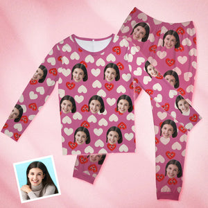 Benutzerdefinierte Gesicht Rosa Pyjamas Personalisierte Rundhals Liebe Lustige Herz Pyjamas für Frauen Valentinstag Geschenk