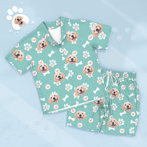 Kurzärmeliger Schlafanzug Mit Individuellem Hundegesicht, Personalisiertes Foto, Schlafanzug, Liebesgeschenke Für Haustierliebhaber - DePhotoBoxer