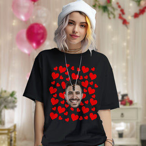 Personalisiertes Foto-vintage-t-shirt, Personalisiertes Paar-t-shirt, Rote Herzen, Valentinstagsgeschenke Für Sie - DePhotoBoxer