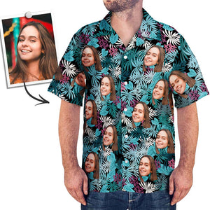 Herren Custom Face Shirt Hawaiihemd Kurzarm Palmblätter