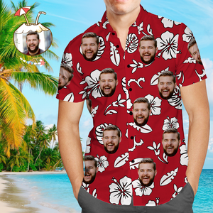 Benutzerdefinierte Hawaiian Shirts Rote Blumen Online-Vorschau Personalisierte Aloha Beach Shirt Für Männer