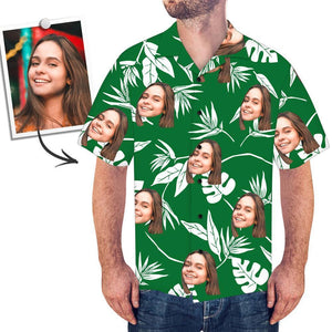 Herren Custom Face Shirt Hawaiihemd Kurzarm Grün