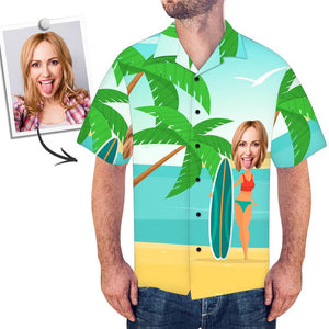 Herren Custom Face Shirt Hawaiihemd Kurzarm Surfbrett