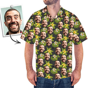Herren Custom Face Shirt Hawaiihemd Kurzarm Grüne und weiße Blume