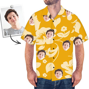 Herren Custom Face Shirt Hawaiihemd Kurzarm Gelbe Und Weiße Blume