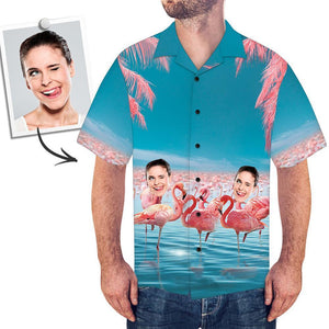 Herren Custom Face Shirt Hawaiihemd Kurzarm Flamingo