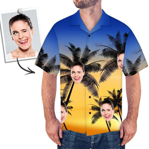 Herren Custom Face Shirt Hawaiihemd Kurzarm Tropical Sunset