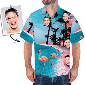 Herren Custom Face Shirt Hawaiihemd Kurzarm Seaside Flamingo