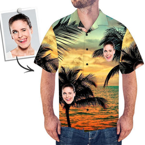 Herren Custom Face Shirt Hawaiihemd Kurzarm Sunset Palm