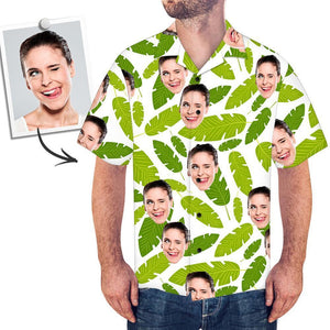 Herren Custom Face Shirt Hawaiihemd Kurzarm Grüne Blätter