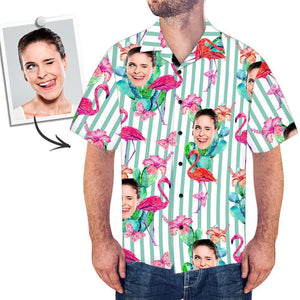 Herren Custom Face Shirt Hawaiihemd Kurzarm gestreifter Flamingo