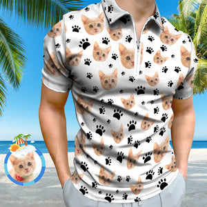 Benutzerdefiniertes Gesicht Polo-shirt Mit Reißverschluss Herren-polo-shirt Für Tierliebhaber - DePhotoBoxer