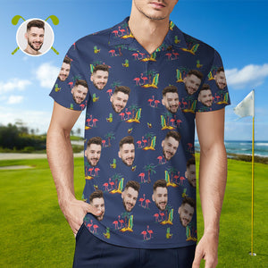 Herren-shirt Mit Individuellem Gesicht, Personalisierte Golf-shirts Für Ihn, Kokosnuss-flamingo - DePhotoBoxer