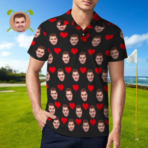 Herren-polo-shirt Mit Individuellem Gesicht, Personalisierte Golf-shirts Für Ihn, Liebesherz - DePhotoBoxer