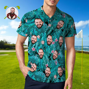 Herren-polo-shirt Mit Individuellem Gesicht, Personalisierte Blaue Golf-shirts Für Ihn, Rosa Blume - DePhotoBoxer