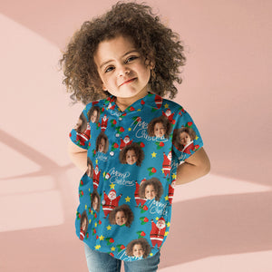 Benutzerdefiniertes Gesichts-shirt, Personalisiertes Foto, Hawaii-hemd Für Kinder, Weihnachtsgeschenk – Happy Santa - DePhotoBoxer