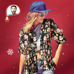 Benutzerdefiniertes Gesichtsshirt, Personalisiertes Foto, Hawaiihemd Für Damen, Weihnachtsüberraschungsgeschenk – Frohe Weihnachten - DePhotoBoxer