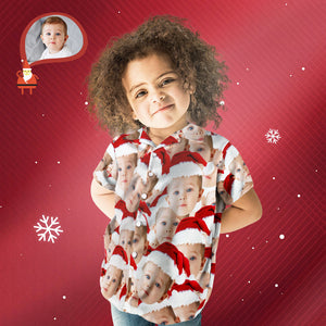 Benutzerdefiniertes Gesichts-shirt, Personalisiertes Foto, Hawaii-hemd Für Kinder, Weihnachtsgeschenk – Santa Face Mash - DePhotoBoxer