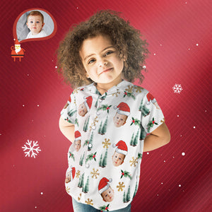 Personalisiertes Weihnachts-hawaii-hemd Für Kinder Mit Individuellem Gesicht, Ihr Gesicht Mit Weihnachtsmannmütze - DePhotoBoxer