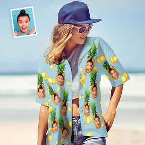 Benutzerdefinierte Gesicht Hawaiian Shirt Frauen All Over Print Große Ananas Kurzarm Shirt Hochzeit Geschenke