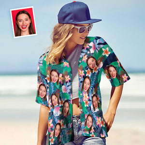 Benutzerdefinierte Gesicht Hawaiian Shirt Frauen All Over Print Bunte Blumen Kurzarm Shirt