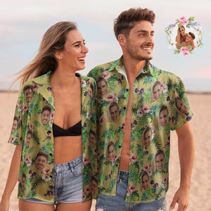 Benutzerdefinierte Gesicht Paar Passende Hawaii-hemden Blumen Design Valentinstagsgeschenk - DePhotoBoxer