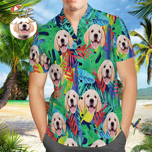 Benutzerdefiniertes Hundegesicht-hawaii-hemd, Herren-hawaii-hemd, Mehrfarbiges Blätter-strand-hemd - DePhotoBoxer