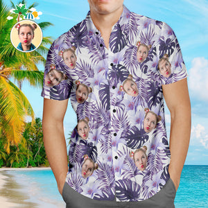 Benutzerdefinierte Hawaiian Shirts Lila Regenwald Blätter Online Vorschau Personalisierte Aloha Beach Shirt Für Männer