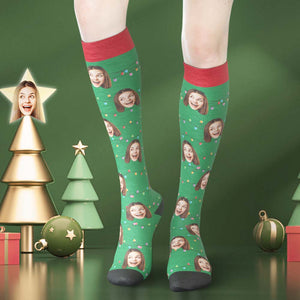 Benutzerdefinierte Gesicht Knie hohe Socken Personalisierte Foto Socken Weihnachtslichter
