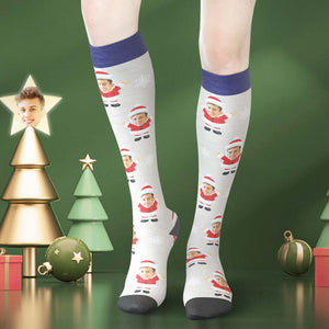 Benutzerdefinierte Gesicht Knie hohe Socken Personalisierte Foto Socken Schnee Gnome Weihnachtsgeschenke