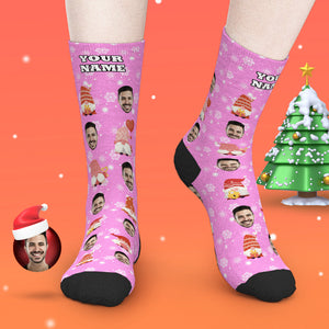 Rosa Weihnachten Benutzerdefinierte Gesicht Socken Fügen Sie Bilder und Namen Nettes Geschenk hinzu