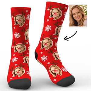 Fröhliche Weihnachten Kundenspezifische Socken Gesicht Socken mit niedlichen Elchen