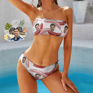 Benutzerdefinierte Gesicht Bikini Schwimmen Kostüm Bandeaukini Geschenk für Sie - Rote Feder