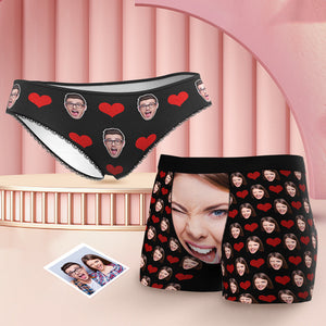 Benutzerdefinierte Gesichts-passende Unterwäsche Für Paare, Liebesherz, Personalisierte Lustige Unterwäsche, Valentinstagsgeschenk - DePhotoBoxer