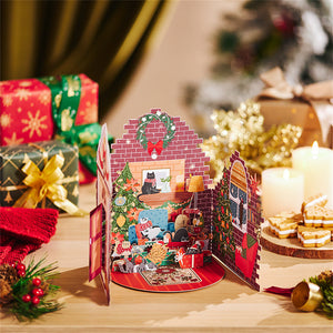 Weihnachts-3d-pop-up-karte, Weihnachts-katzen-blumenkasten-grußkarte - DePhotoBoxer