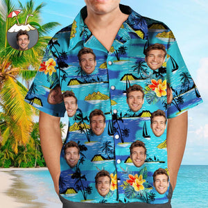 Benutzerdefiniertes Gesicht Hawaiihemd Herren All Over Print Große Blätter Kurzarmhemd