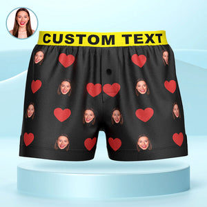 Custom Face Red Heart Design Boxershorts Mit Personalisiertem Text Auf Dem Bund. Personalisierte Unterwäsche Für Ihn