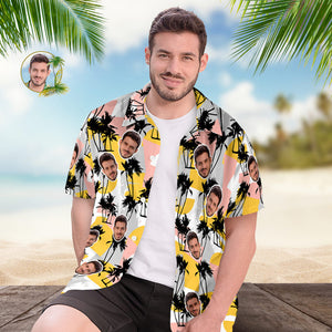 Hawaii-hemd Mit Individuellem Gesicht Für Männer, Personalisiertes Kurzarm-hemd Mit Foto, Zufälliges Palmen-druck-hemd - DePhotoBoxer
