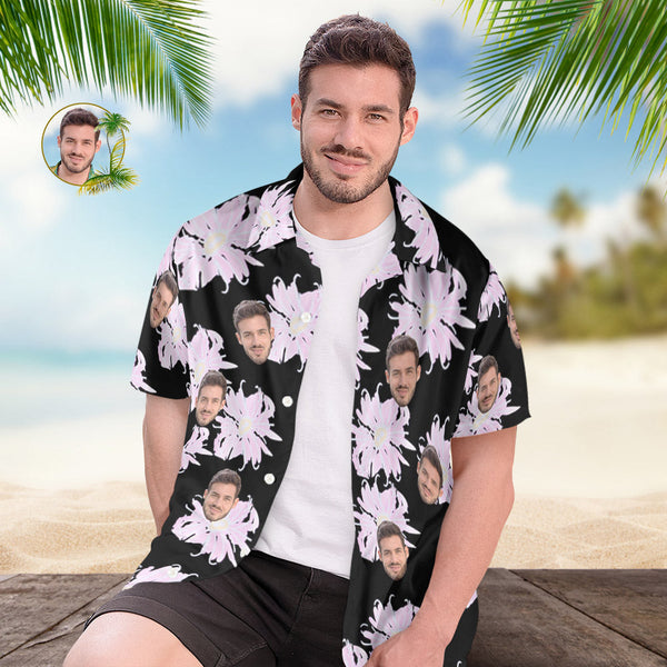 Benutzerdefiniertes Gesicht-hawaii-hemd Für Männer, Personalisiertes Kurzarm-hemd Mit Foto, Zufälliges Blumendruck-hemd - DePhotoBoxer