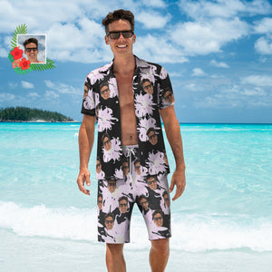 Benutzerdefiniertes Gesicht-hawaii-hemd Oder Strand-shorts, Passende Outfits, Personalisiertes Herrenfoto, Zufälliger Blumendruck, Hawaiianische Kleidung, Urlaubsparty-geschenk - DePhotoBoxer