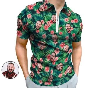 Kundenspezifisches Polo-shirt Mit Reißverschluss Personalisiertes Gesicht Herren-polo-shirt Im Hawaiianischen Stil