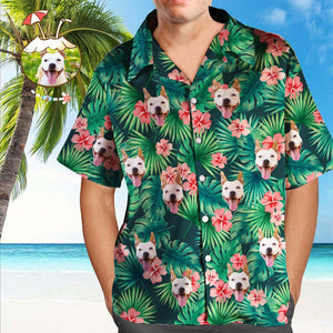 Benutzerdefinierte Tropische Hemden. Benutzerdefiniertes Haustiergesicht-hawaii-hemd. Blätter- Und Blumen-hemd