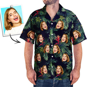Herren Custom Face Shirt Hawaiihemd Kurzarm Tropical Leaves