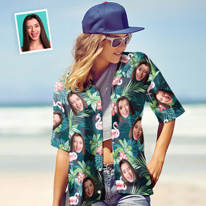 Benutzerdefinierte Gesicht Shirt Frauen Hawaiian Shirt Flamingo Blume