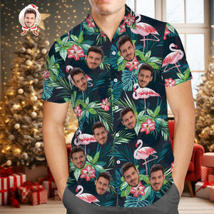 Benutzerdefiniertes Hawaii-hemd Mit Gesicht, Individuelles Hundegesicht-hemd, Blätter Und Flamingo-hawaii-hemden Weihnachtsgeschenk