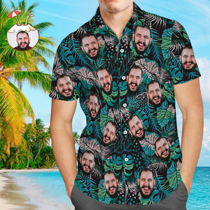 Benutzerdefiniertes Gesicht Hawaiian Shirt Große Blätter Personalisierte Foto Kurzarm Shirt Für Männer